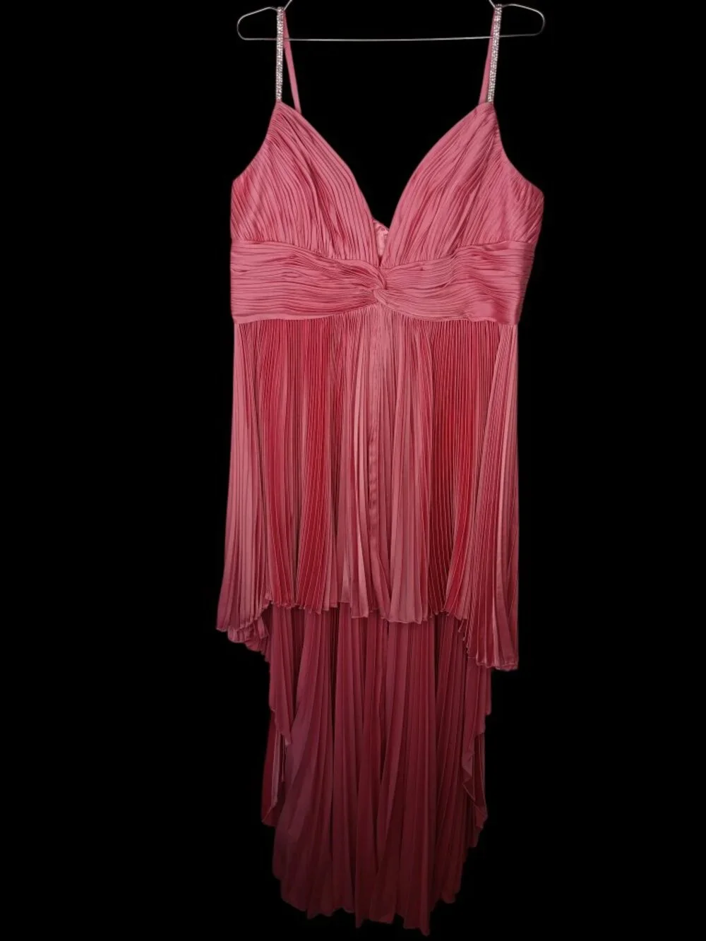NWT Mac Duggal 77007 Pink High-Low Pleated Dress Size 16W Wedding Guest Party - Picture 5 of 16